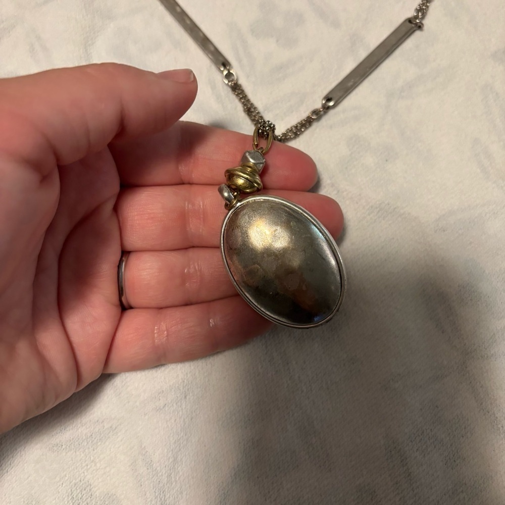 Lucky Brand Silver Oval Pendant Necklace - Picture 2 of 4